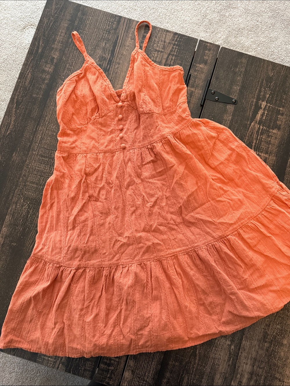 Women’s Small Spaghetti Strap adjustable Summer Dress in Coral Orange